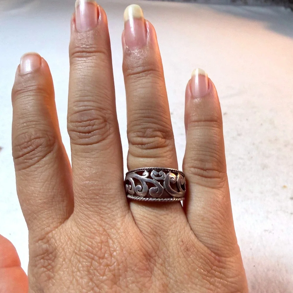 Vintage Filigree Silver Ring Womens 6.5‎ Scroll Openwork Rope 925 Art Nouveau